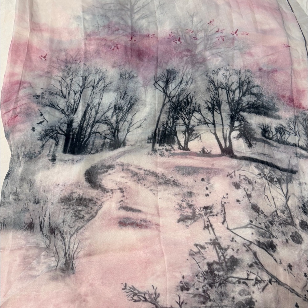 Elegant Pink and Black Tree Print Scarf - Picture 8 of 9
